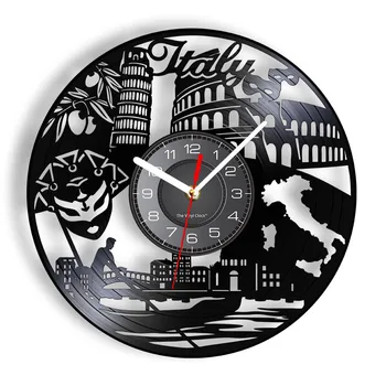 Italija Miesto Kraštovaizdžio Derliaus Longplay Albumo Įrašų Sieninis Laikrodis Europoje Kelionės Menas Minimalistinis Namų Dekoro Laikrodžiai Tyli Laikrodis