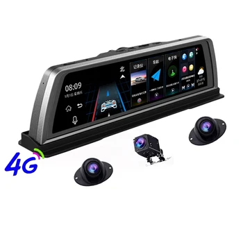 4 kanalų 360 Laipsnių 10 colių 4G automobilio prietaisų skydelyje DVR ADAS WIFI GPS navigacijos FHD vaizdo kamera 1080P brūkšnys kamera vaizdo įrašymas