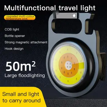Mini Daugiafunkcinis Žibintuvėlis COB Nešiojamų Keychain Dirbti Avarinės Šviesos Fakelas USB Įkrovimo Kempingas Šviesus Palapinė Žvejybos Lempos