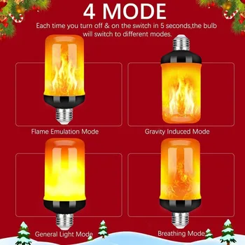 4 VNT E27 Emuliacija Liepsna Lempa Lempos 1400K LED 4 Rūšių Ugnies Poveikis Mirkčiojančios Šviesos Namų Dekoro Kalėdų Dekoracija Baras, Restoranas