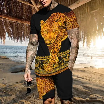 Vasarą Vyrams, Atsitiktinis Havajų Paplūdimyje Gyvūnų Tigras Madinga 3D Spausdinimo Dviejų dalių Tracksuit Apranga Bėgiojimas Sportwear Drabužių Streetwear