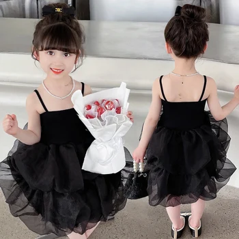 2023 Naują Atvykimo Vasaros Žavinga Klasikinio Juodos Vaikai Tinklelio Suknelė Gražus Kūdikis Princesė Suknelė Mergaitėms 2 3 4 5 7 8 Metų