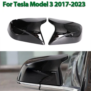 Anglies Pluošto Stiliaus Juoda veidrodžio dangtelis Pakeisti Tesla Model 3 Model3 M3 2017-2023 Blizgesio Juoda Kepurės