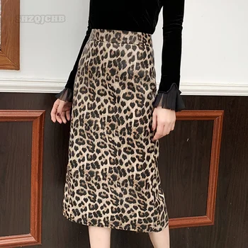 2023Casual odinis sijonas,Pusė Sijonas Seksualus Leopardas Spausdinti Sijonas Rudens Ir Žiemos Naujus Avikailio Šluostė Odinis Slim Krepšys Sėdmenų Wom