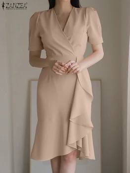 ZANZEA 2023 Elegantiškas Bodycorn Suknelė Vasaros Šalis Sundress Moterų trumpomis Rankovėmis V-Kaklo, Vestido Y2K Streetwear Mados Suknelė Negabaritinių