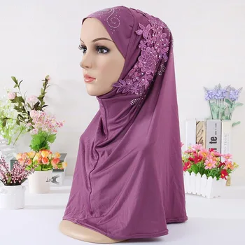 Musulmonų Nėrinių Hijabs Šalikas Turbaną Moterų Glitters Karoliukai Hijab Ramadanas Foulard Ilgai Skarelė Musulmane Pour Femme