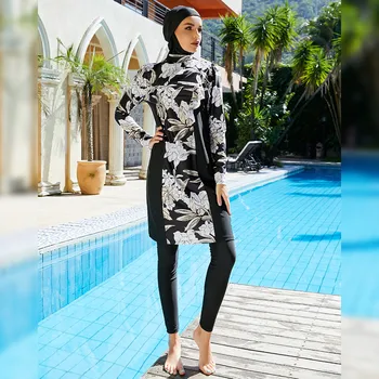 2023 Naują Spausdinimo maudymosi Kostiumėliai Musulmonių Moterų Hijab maudymosi kostiumėlį ilgomis Rankovėmis Bžūp Maudymosi Kostiumą, Kuklus Burkini Islamo Plaukti Dėvėti Paplūdimio 3PCS