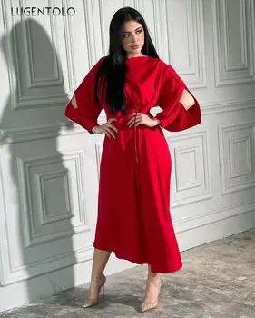 Šalis Raudona Suknelė Moterų Seksualių Nėrinių Iki Kelių Sluoksnis Klubo Wrap Ilgomis Rankovėmis Lady Elegantiškas Big Swing Imperijos Prabangus Ilgos Suknelės