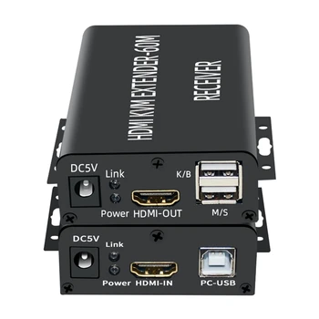 HDMI Suderinamus KVM Extender 60M per Cat5/6 Ethernet Kabelis, 1080P USB Audio Video Konverteris, skirtas PC TV Monitorius-ES Plug