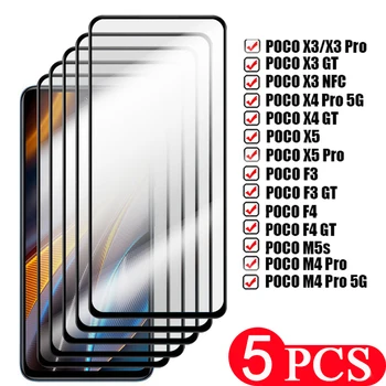 5vnt Grūdintas stiklas xiaomi Poco X5 X4 X3 M4 pro F4 F3 GT M5 M5s NFC apsauginė plėvelė telefono screen protector, Išmanusis telefonas Stiklo