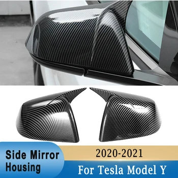 Už Tesla Model Y Šildomi Galinio Vaizdo Šoniniai Veidrodėliai Būsto Shell Anglies Pluošto Išvaizdos Šonines Duris Veidrodžio Dangtelis Modelis Y 2020-2021