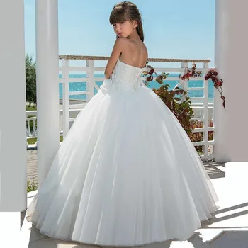 Gėlių Mergaičių Suknelės Baltoji Princesė Rankovių Gėlių Aplikacijos Tiulio Minkštas Tiulis Pirmos Komunijos Suknelės Mergaitėms Inscenizacija Suknelės