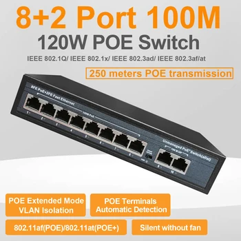 100 mbps POENetwork Ethernet Jungiklis Koncentratorius Nevaldomas 120W 8 POE +2 RJ45 Uostų 802.3 Af/ne Wifi Router/IP Camera/ Wireless AP