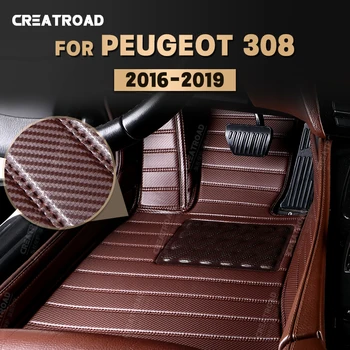 Custom Anglies Pluošto stiliaus Grindų Kilimėliai Peugeot 308 2016 2017 2018 2019 Koja kiliminė danga Padengti Automobilių Interjero Priedai