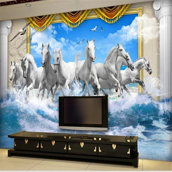 beibehang Great wall 3d white horse sienų freskomis tapetai,arklių užsakymą sienos popieriaus freskomis už kambarį papel de parede