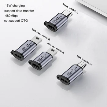 Usb-C, Mini USB, micro usb, Adapteris Micro USB TypeC Mini USB Keitiklis Jungtis Paramos Mokestis Duomenų Sinchronizavimo 480Mbps 18W Dropship
