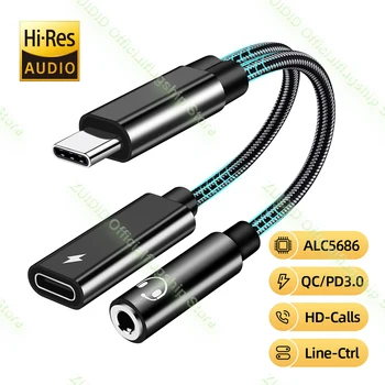 USB C 3.5 mm/C Tipo DAC Aux Audio Adapteris 2in1 PD60W Greito Įkrovimo 32Bit/384KHz Audio Aux Ausinių Konverteris iPad 