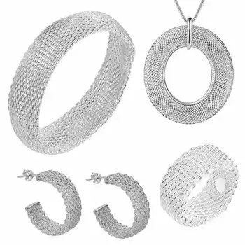 925 Sterlingas sidabro Gana Austi tinklo karoliai, auskarai bangle žiedas moterų mados šalis vestuvių priedai papuošalų rinkinys dovanų