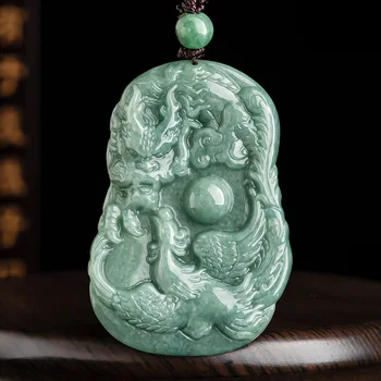 Jia Le/Ranka Raižyti/Gamtos Jade Dragon Phoenix Cheng Xiang Smaragdas Karoliai Pakabukas Bauda Papuošalai Vyrams Ir Moterims, Aksesuarai Dovanos