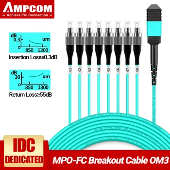 AMPCOM MPO MK Pluošto Optiniai Breakout Cable, OM3 Multimode Optinio Pluošto Kabelis LSZH Striukė Moteriška MK UPC Optinio Pluošto Kabeliai