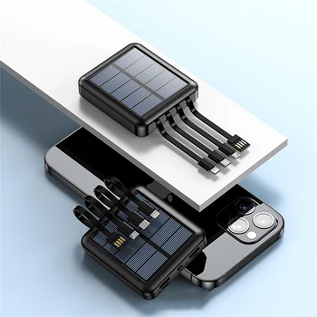 Saulės Energijos Banko 20000mAh Pastatytas Kabelis Xiaomi Mini Powerbank Nešiojamų Išorės Baterijos Kroviklis, Skirtas 