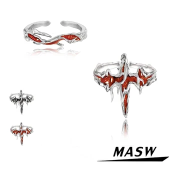 MASW Originalus Dizainas Cool Raudona Juoda Žiedai Populiarus Juvelyrikos Karšto Pardavimui, Aukštos Kokybės Žalvario Metalo Atidarykite Reguliuojamas Žiedai Moterims Mergina
