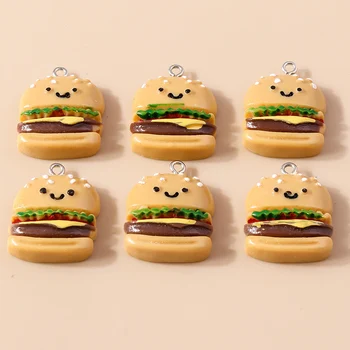 10vnt Kawaii Animacinių filmų Hamburger Žavesio Mielas Dervos Maisto Žavesio dėl Auskarai Apyrankės Karoliai Pakabukas 