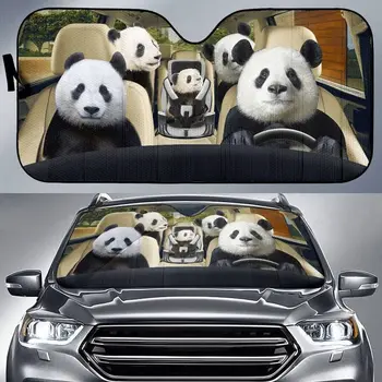 Juokinga Panda Šeimos Vairuotojo Automobilį už skėtį nuo saulės Panda Mėgėjams Blokuoja UV Spindulių, Saulės Šilumos Atšvaitas Skydelis Vidaus reikalų Raštas Priedai
