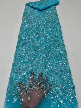 Afrikos Mėlynos spalvos Rankų darbo China Nėrinių Aukštos Kokybės 2022 Elegantiška Siuvinėjimas Zawalcowany Tiulio Nėrinių Audinio Vestuvinė Suknelė