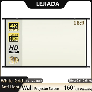LEJIADA Projektoriaus Ekranas Sienos Montuojamas 60-120 colių Baltos spalvos Tinklelis Anti-Light 16:9 160 ° Žiūrėjimo Kampas Ekrano Patalpų Lauko Filmą