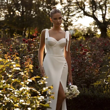 LORIE Baltųjų Perlų Undinė Vestuvių Suknelės Lankas Dirželiai Nuotakos Suknelė Pusės Split Elegantiškas Šalis, Chalatai 2023