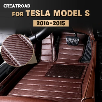 Custom Anglies Pluošto stiliaus Grindų Kilimėliai Tesla MODEL S 2014 2015 Koja kiliminė danga Padengti Auto Interjero Priedai