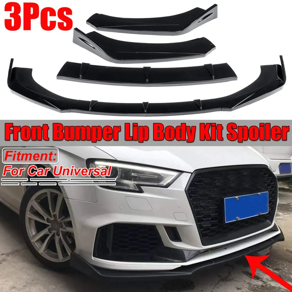 3x Automobilio Priekinio Buferio Lip Kūno Rinkiniai Spoileris Lūpų Difuzorius Reflektoriai Lip Protector Cover Audi A6 C6 C5 Q7 A4 B5 audi Q5 A5 A7 A3 8P - 0