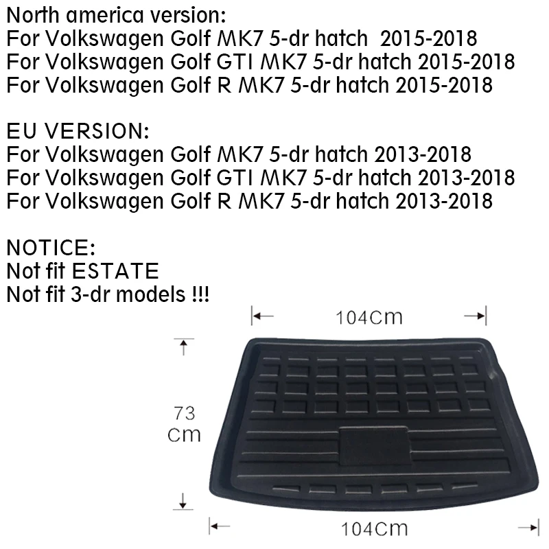Bagažo skyriaus Kilimėliai 3D EVA Medžiagos VW Golf 7 