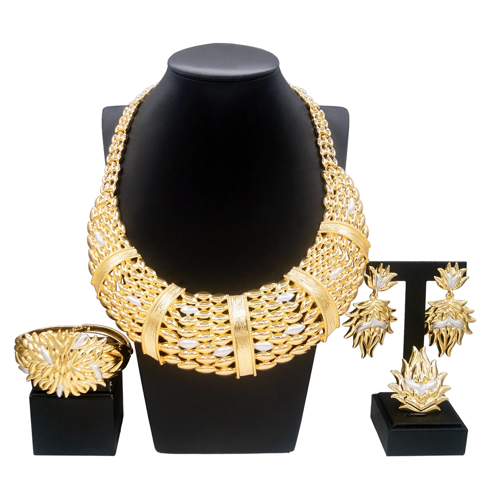 Moterų Papuošalų Rinkinys Auksas, Sidabras Embellishment Padengti Turas Išpjovą Pakabukas Karoliai Nigerijos Vestuvių Stiliaus Mados, Tobulinimas - 3