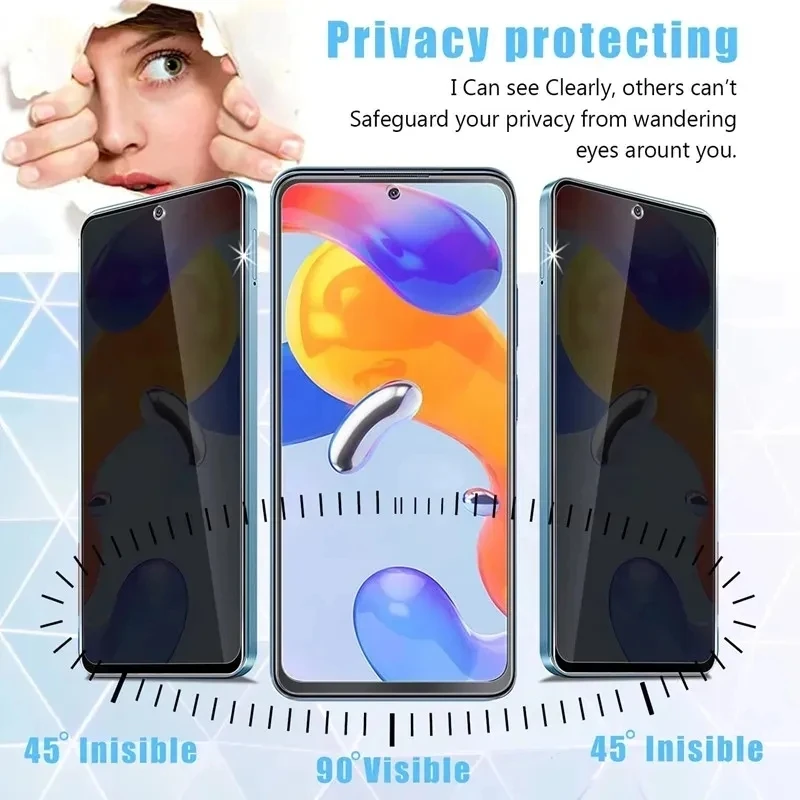 Privacy Screen Protector for Poco X3 F3 F5 M3 M4 10T 11T 12T Pro Anti-Spy Grūdintas Stiklas Redmi Pastaba 10 9 8 11 Pro 9s 10s 9A - 1